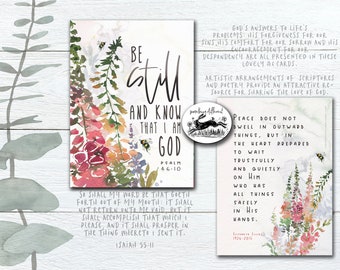 Pack of 4 bible verse postcard style kjv cards Be still and know Christian gift watercolour flower painting postcard style double sided