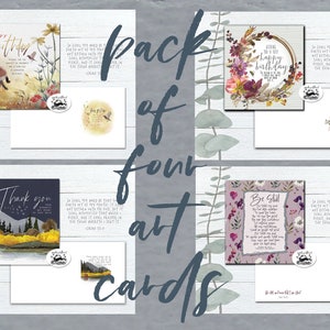 4 Cartas de arte de verso bíblico cristiano nuevo cumpleaños gracias himno kjv acuarela pintura tarjeta de saludos con kjv religioso de las Escrituras