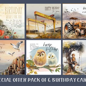 6 cartes d'anniversaire pour homme/garçon, aquarelles cartes chrétiennes avec verset de la Bible