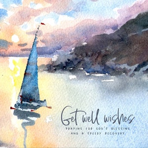 lot de 4 cartes Chrétien de bon rétablissement - aquarelle sur un bateau QUE CE SOIT DE DIFFÉRENT Encouragement au confort kjv