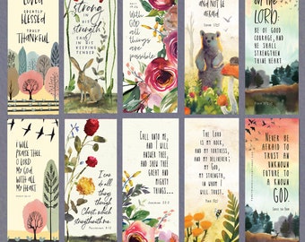 10 mixed Christian bookmarks bible verses - kjv watercolour painting prints - sunday school - 10 pack