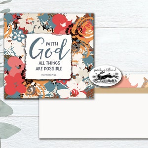 VENTA Paquete de 10 tarjetas con versículos bíblicos cristianos en blanco en el interior, paquete de 10 tarjetas religiosas en blanco: con Dios todo es posible