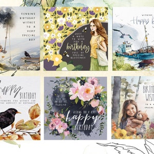 6 cartões de aniversário cristãos de luxo mistos para meninos, meninas e mulheres - cartão de felicitações com pinturas de flores de barco com escritura kjv
