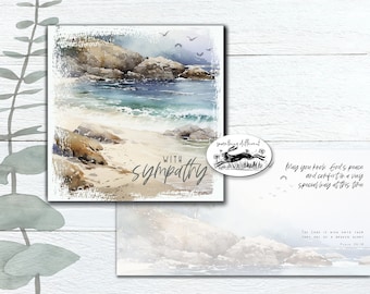 Watercolor Seascape Sympathy Card – KJV Scripture, Christian Bereavement