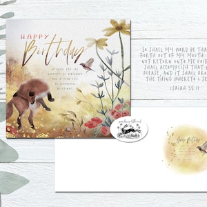 cartes bibliques x1 fleur chrétienne aquarelle faune renard peinture bible écriture verset kjv carte religieuse pour fille femme