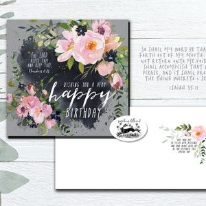 1 christian birthday card flower watercolour painting - art bible scripture verse - kjv religious card for woman