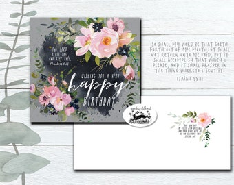 Watercolor Rose Christian Birthday Card – KJV Scripture Art