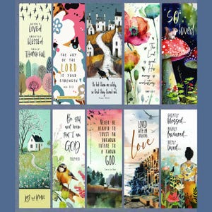 pack of 10 summer gift for girl teen bookmarks bible verse kjv watercolour christian painting - double-sided top quality pack