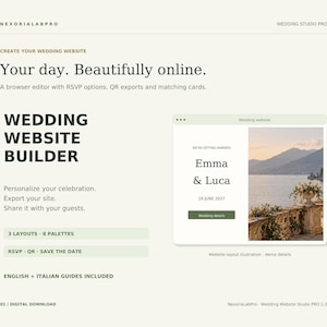 Wedding Website Builder, Editable HTML Layouts with RSVP and QR Code Exports
