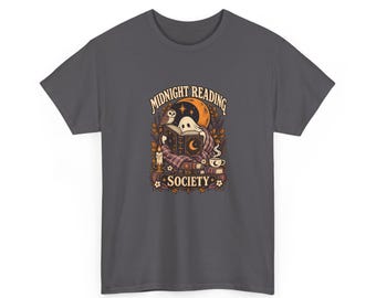 Bookish Ghost Halloween Shirt, Midnight Reading Society Cozy Book Lover T-Shirt Gift