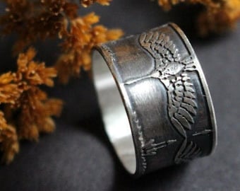 Japanese ring - nature - sterling silver origami crane ring - Japanese wedding - animal - wish - bird ring - The LEGEND OF 1000 CRANES