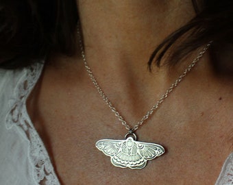 Lunar moth pendant necklace Wicca Witchcraft Pagan inspired jewelry.