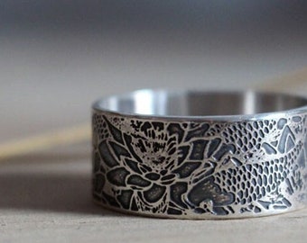 japanese ring - silver fish ring - carp - koi - lotus - japanese wedding - meditation - zen - asian - japanese KOI in a LOTUS POND