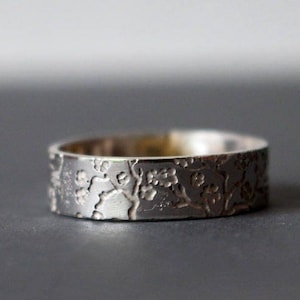 sterling silver cherry blossom ring - flower ring - 6mm band japanese mens ring - wedding - spring - zen - tree - botanical - nature - MISAO