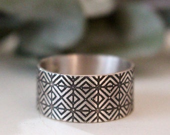 Japanese ring - geometric ring - japanese wedding - rhombus - men ring - sterling silver - engraved ring - geometric wedding - ORIGAMI