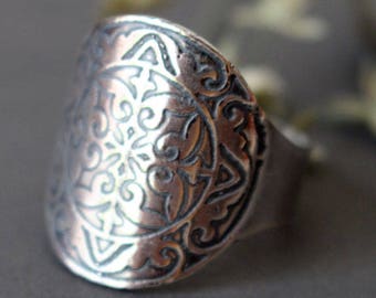 sterling silver signet ring - medieval ring - shield ring - large mens ring - seal ring - fleur de lis - coat of arms - blazon - CASSIUS