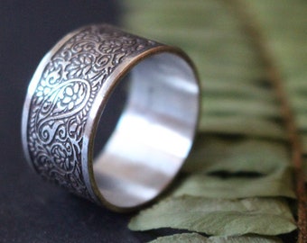 Anillo plata indio - oriental - cachemir - paisley - hombre - anillo grande - anillo flor - floral - botánico - ON THE SILK ROAD