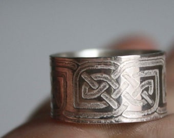 Sterling silver men celtic ring - moon ring - celtic knot ring - tube ring - wide band ring - druid - druidic - celtic wedding - STONEHENGE