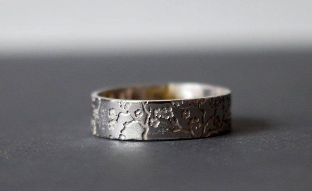 Sterling Silver Cherry Blossom Ring - Flower Ring - 6mm Band
