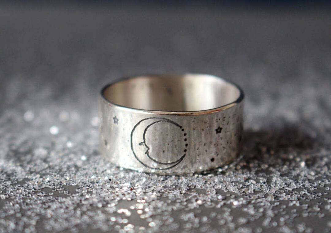 Silver Moon Rings Sterling Silver Moon Ring - Stars - Engagement Ring - Women Wedding ...