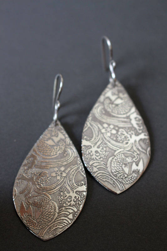 Women Vintage Enamel Koi Sliver Earrings