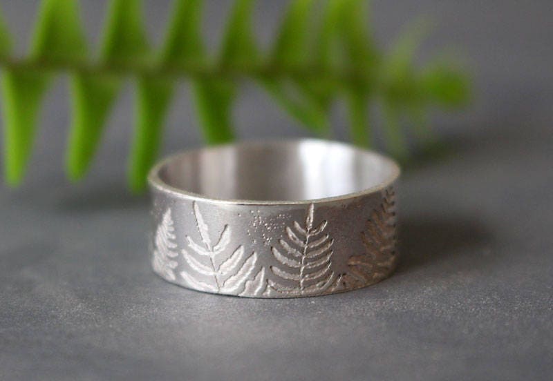 Sterling silver fern ring - mens large ring - botanical - leaf ring - men wedding band - plants ring - engagement ring - loyalty ring- RADEN