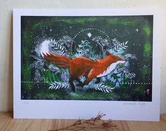 Fox art print- Free- running fox - therapy art- encouragement illustration- self esteem art- positive thought print- fox in nature