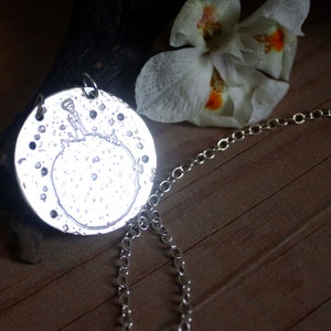 Sterling silver The Little Prince necklace - etched necklace - planet pendant - Saint Exupery necklace - round necklace - The LITTLE PRINCE