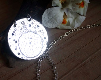 Sterling silver The Little Prince necklace - etched necklace - planet pendant - Saint Exupery necklace - round necklace - The LITTLE PRINCE