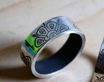 Anillo de plata mexicana - anillo maya - prehispánico - glifo - sol - anillo de hombre - joyería de boda - anillo de sol - estrella - ESTRELLA DIVINA