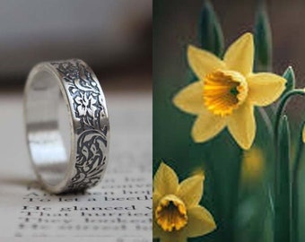 daffodil silver ring - DAFFODIL- march flower birth- mother ring- botanical wedding ring- spring wedding- narcissus ring