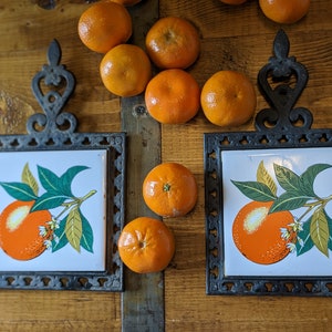 Vintage Cast Iron Tile Trivets. Set of 2