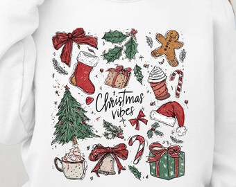 Christmas Vibes Sweatshirt | Festive Holiday Icons Crewneck