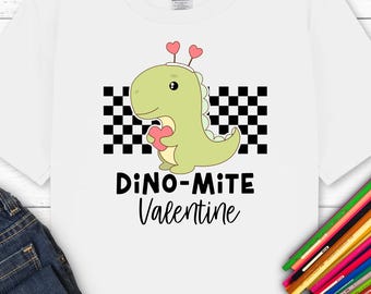 Dino-Mite Valentine Shirt for Kids | Cute Dinosaur Valentine’s Day T-Shirt | Toddler & Youth Valentine Outfit | Classroom Party Shirt