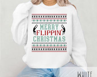 Merry Flippin' Christmas Gymnastics Sweatshirt | Funny Ugly Sweater