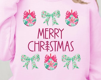 Preppy Merry Christmas Bows and ornaments PNG Digital Download for Sublimation DTF Heat Press