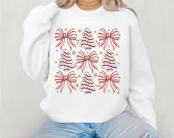 Christmas Tree Cake Bow Sweatshirt: Coquette Holiday Crewneck