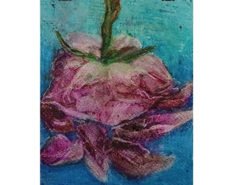 Póster vertical mate con pintura floral en acuarela rosa / Lámina artística floral