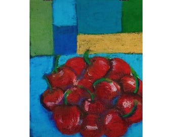 Póster de naturaleza muerta con cerezas rojas / Póster vertical mate