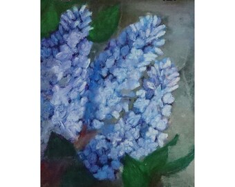 Póster vertical mate con estampado floral azul lila / Arte mural botánico
