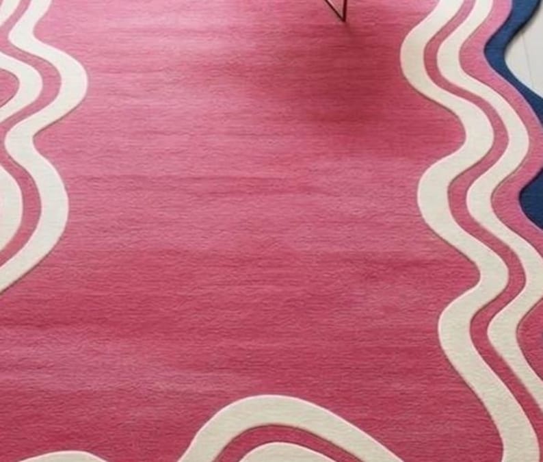 Wavy Edged Rug Pink Navy Cream Wavy Border Area Rug, Modern Scalloped Edge Carpet ...