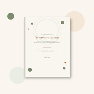 May include: A soft-cover resource guide titled The PDA Resource Guide for Parents & Teachers. The off-white cover features sage green and terracotta circles, with text detailing practical strategies for supporting children with a PDA profile.
