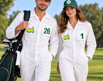 Personalized Caddie Golf Uniform & Hat, Unisex Golfer Caddy Jumpsuit, Golf Costume, Halloween Party Outfit, Couples Matching Costume