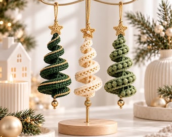 Crochet Christmas Tree Ornament Pattern PDF, Spiral Xmas Tree Crochet, Handmade Christmas Ornaments DIY, Holiday Tree Decor Pattern