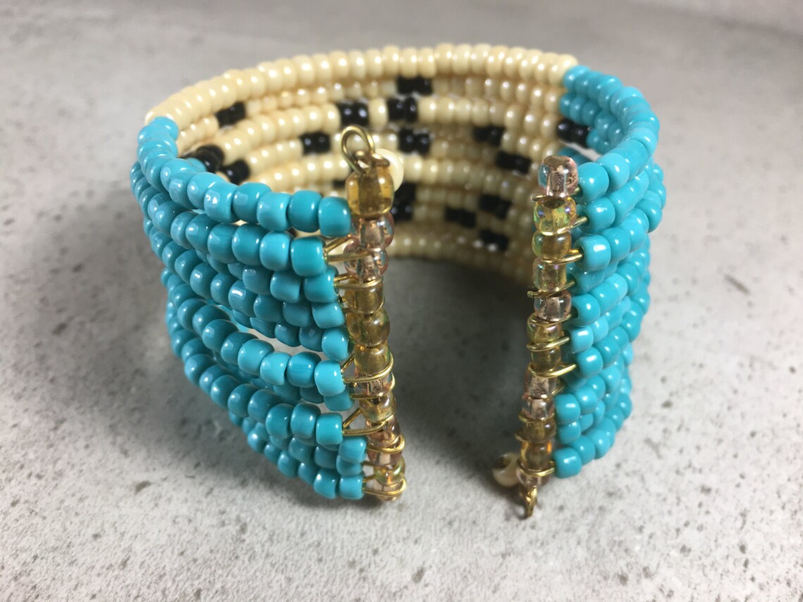 Tribal Seed Bead Cuff Turquoise Beaded Bracelet Seed Bead | Etsy