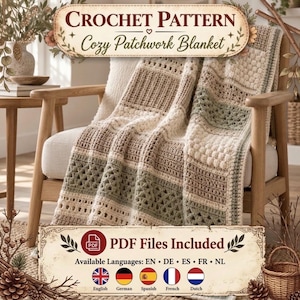 Sage Meadow Crochet Blanket Pattern, Textured Sampler Throw (PDF)