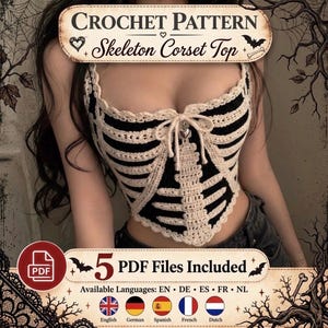 Modello all'uncinetto per top corsetto gotico con scheletro e allacciatura (PDF)