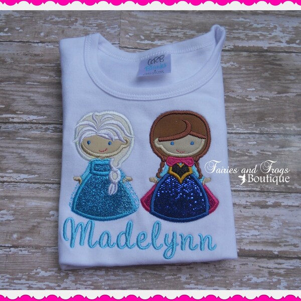 Frozen Inspired Shirt-Embroidered shirt-personalized-anna-elsa-girls-birthday-clothing