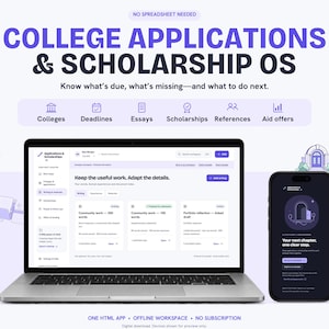 College Application & Scholarship Planner App: Student Admissions Dashboard, Essay Library, Financial Aid Comparison, Deadline Calendar