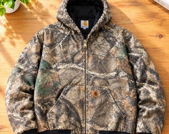 Chaqueta de trabajo con capucha de camuflaje para hombre, chaqueta de caza Realtree, abrigo de invierno aislante de alta resistencia, chaqueta utilitaria para exteriores, ropa de trabajo con cremallera completa.